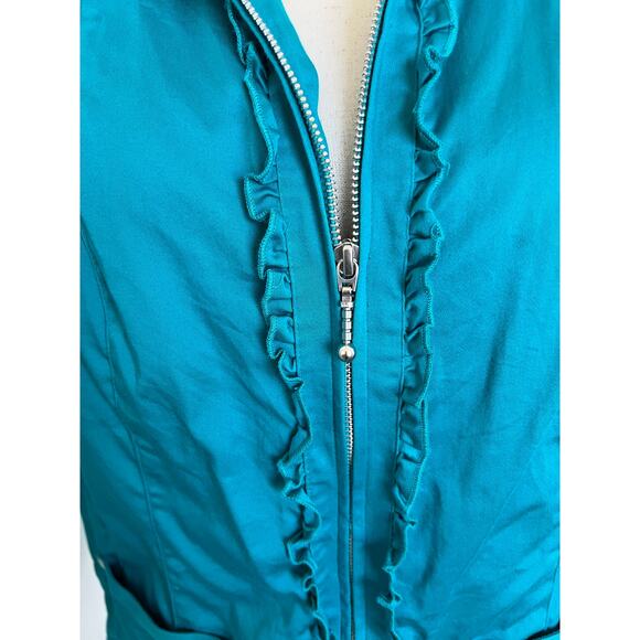 Cj Banks Turquoise Full Zip Front Sleeveless Ruffle Vest 1X - Picture 2 of 8